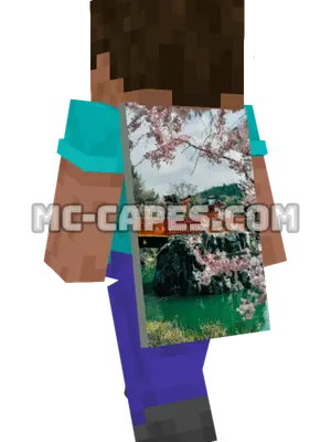 Cherry Blossom Bridge Minecraft cape worn on a player