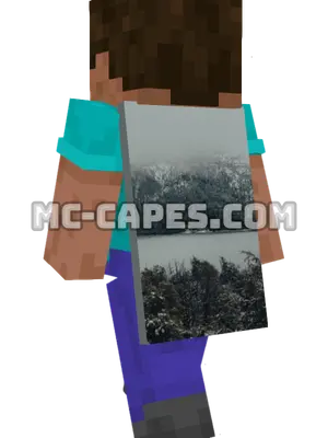 Foggy Mountain Lake Minecraft cape worn on a player