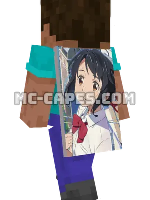 Mitsuha Miyamizu Minecraft cape worn on a player