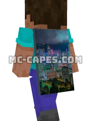 Night City Skyline Minecraft cape worn on a player