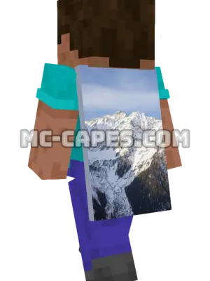Snowy Mountain Peaks Minecraft cape worn on a player