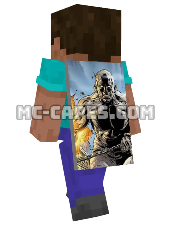 Absorbing Man Minecraft cape worn on a player, seen from behind