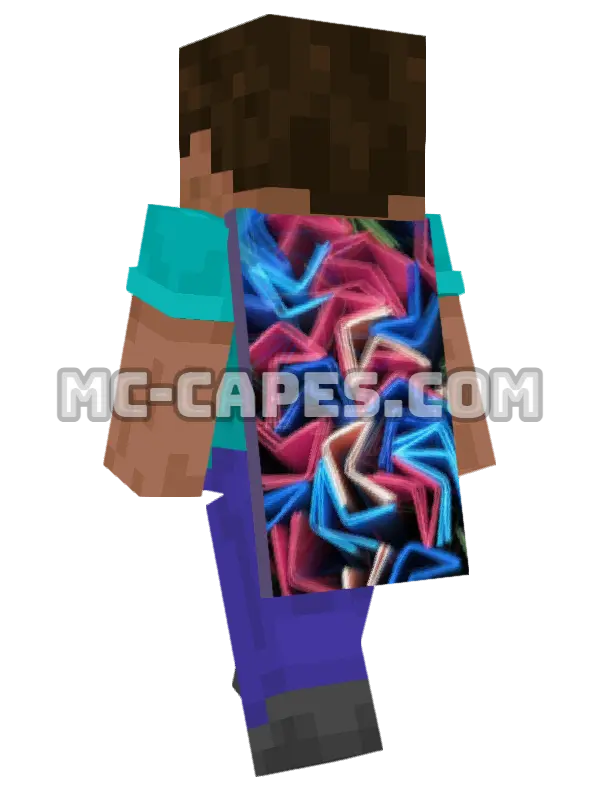 Abstract Neon Minecraft cape worn on a player, seen from behind