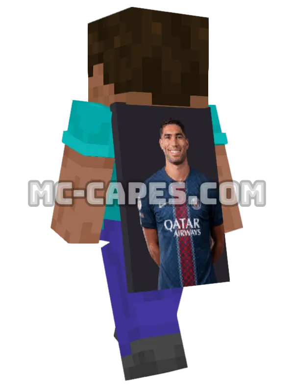 Achraf Hakimi Minecraft cape worn on a player, seen from behind