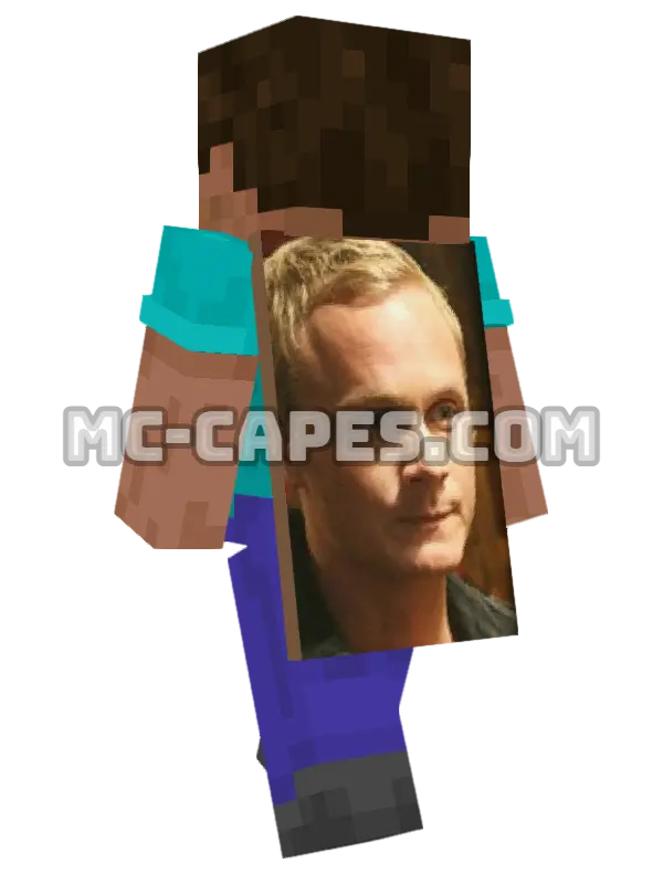 Adam Monroe Minecraft cape worn on a player, seen from behind