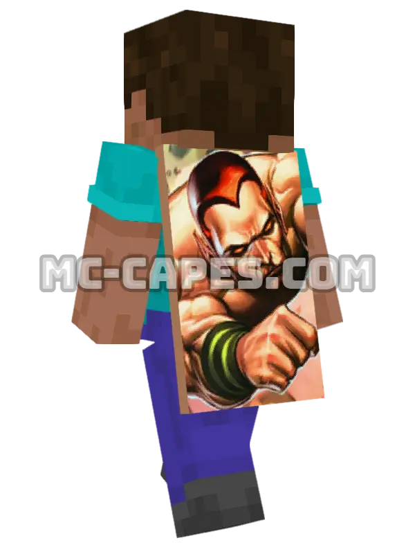 Amazo Minecraft cape worn on a player, seen from behind