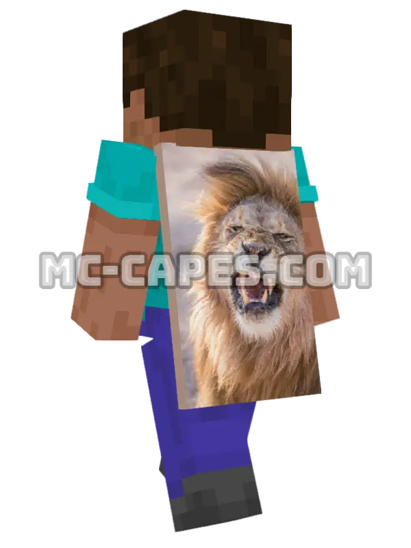 Angry Lion Minecraft cape worn on a player, seen from behind