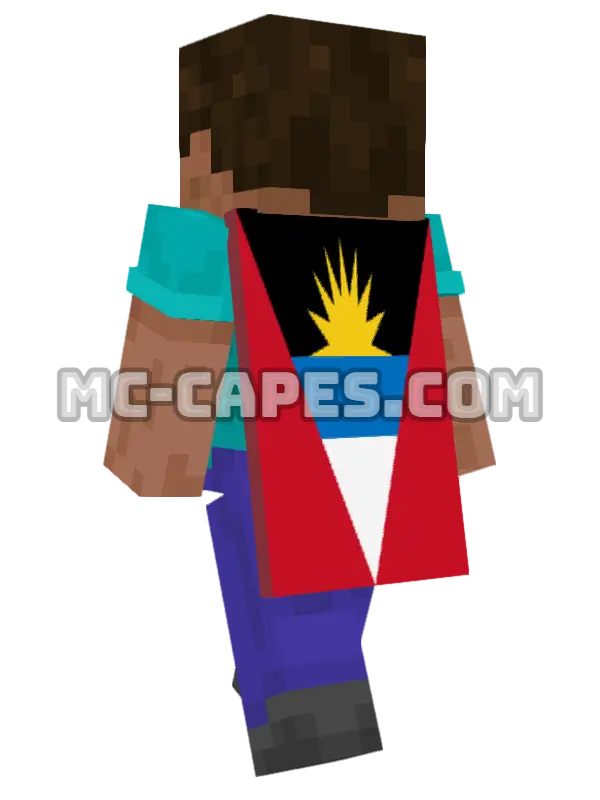 Antigua and Barbuda Flag Minecraft cape worn on a player, seen from behind