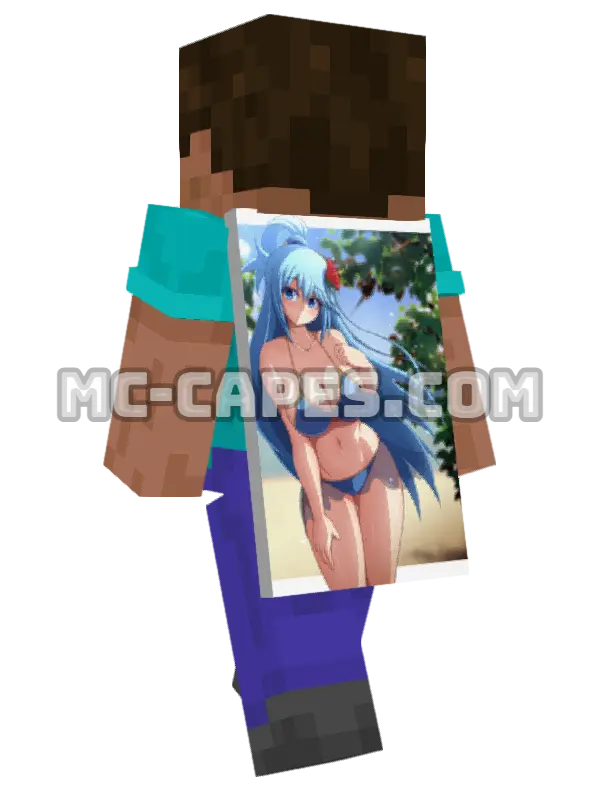 Aqua Bikini Minecraft cape worn on a player, seen from behind