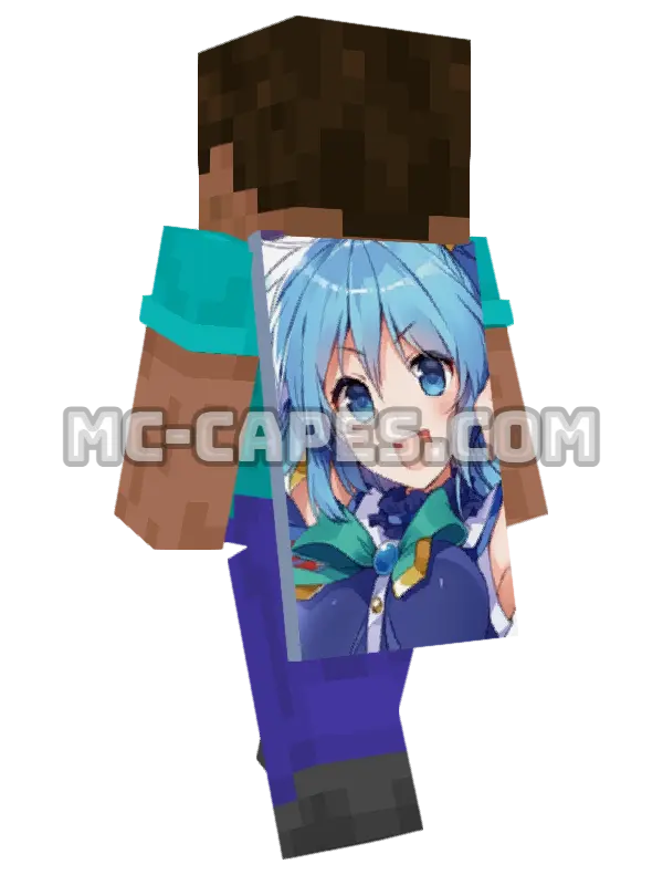 Aqua Minecraft cape worn on a player, seen from behind