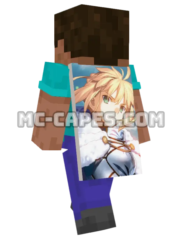 Artoria Pendragon Minecraft cape worn on a player, seen from behind