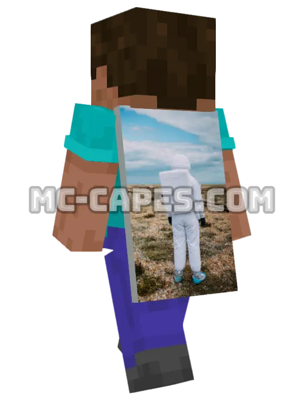 Astronaut Rocky Landscape Minecraft cape worn on a player, seen from behind