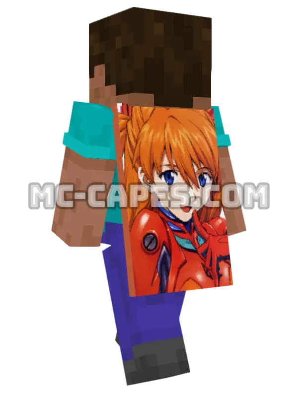 Asuka Langley Souryuu Minecraft cape worn on a player, seen from behind