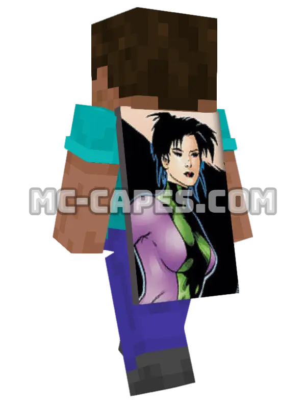 Atom Girl Minecraft cape worn on a player, seen from behind
