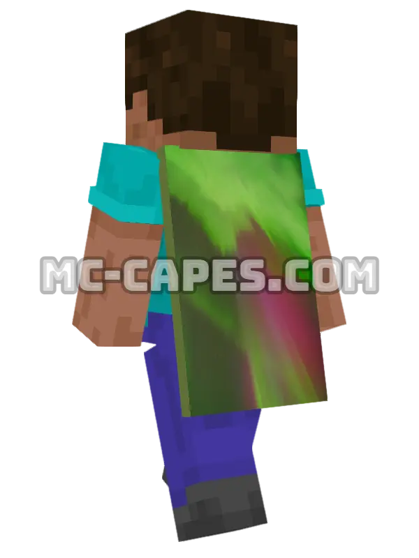 Aurora Borealis Minecraft cape worn on a player, seen from behind
