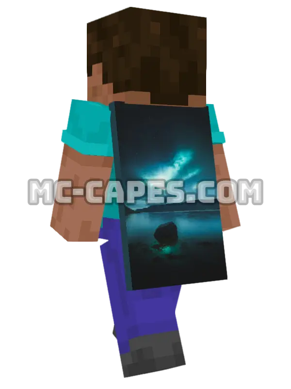 Aurora Over Landscape Minecraft cape worn on a player, seen from behind