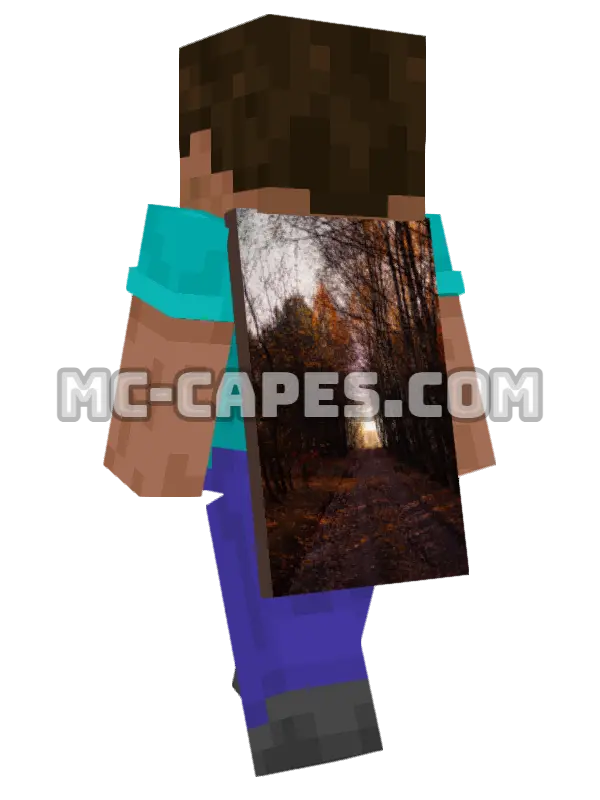 Autumn Forest Path Minecraft cape worn on a player, seen from behind