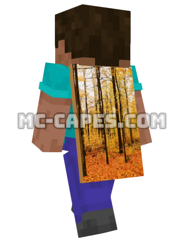 Autumn Forest Path Minecraft cape worn on a player, seen from behind