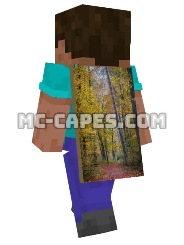 Autumn Woodland Minecraft cape worn on a player, seen from behind