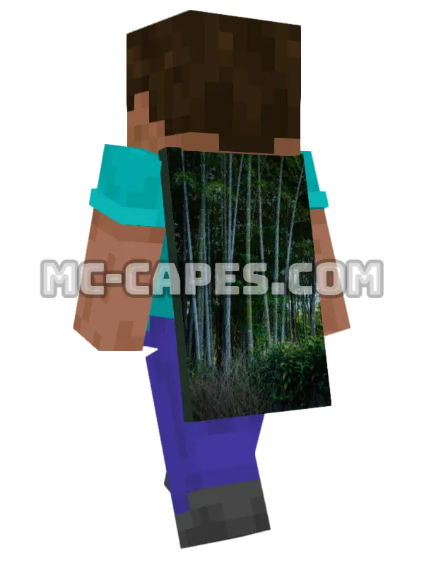Bamboo Forest Minecraft cape worn on a player, seen from behind