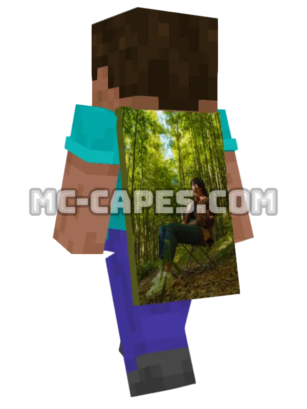 Bamboo Forest Minecraft cape worn on a player, seen from behind