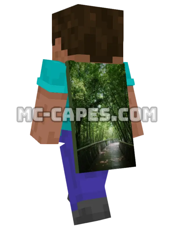 Bamboo Forest Path Minecraft cape worn on a player, seen from behind