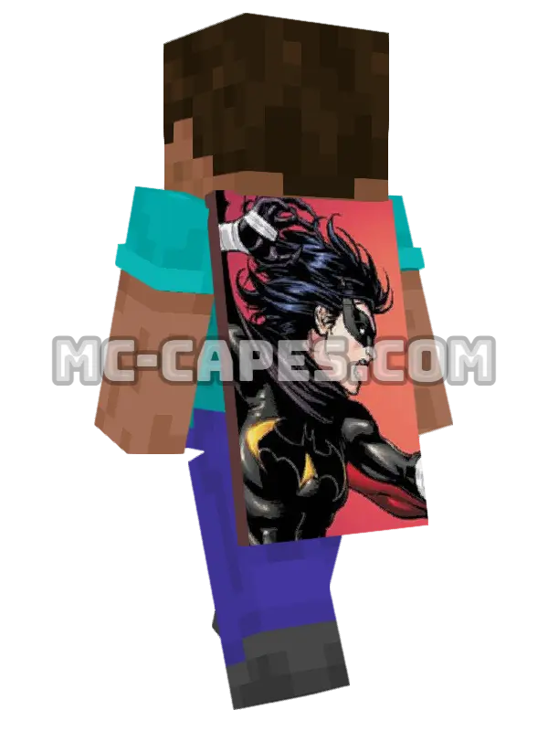 Batgirl IV Minecraft cape worn on a player, seen from behind