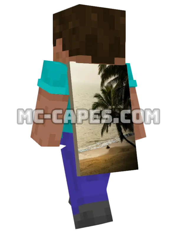 Beach Palm Tree Minecraft cape worn on a player, seen from behind