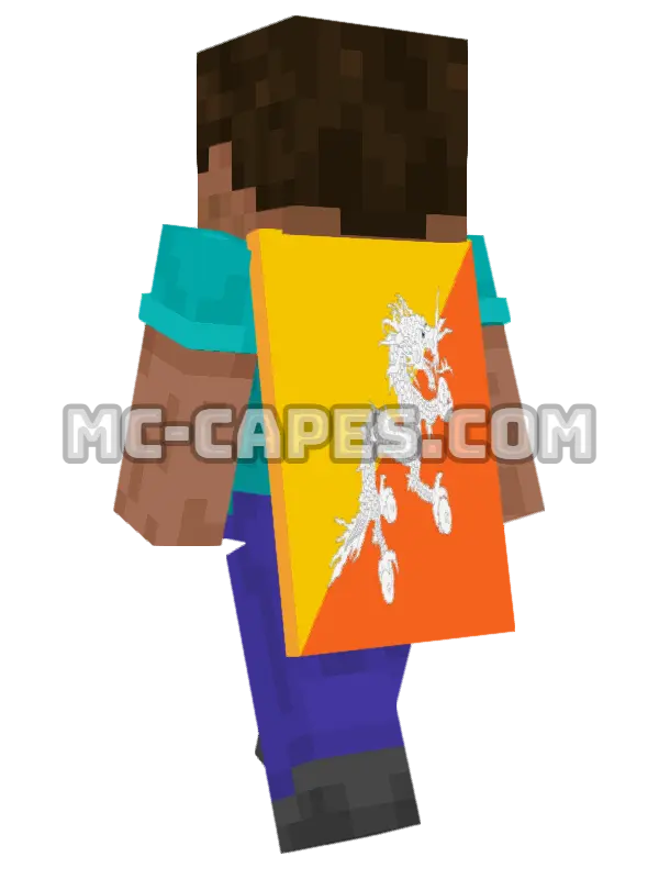 Bhutan Flag Minecraft cape worn on a player, seen from behind