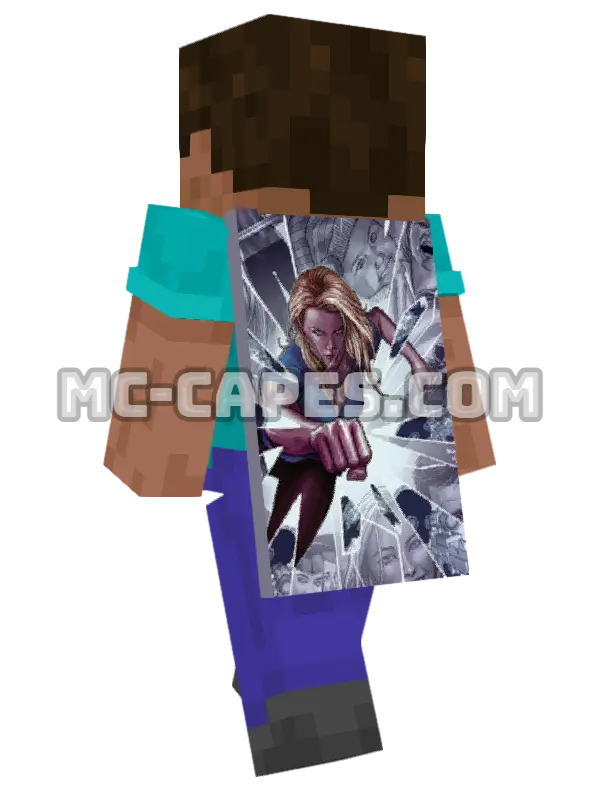 Bionic Woman Minecraft cape worn on a player, seen from behind