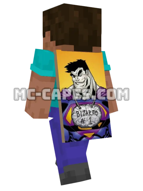 Bizarro Minecraft cape worn on a player, seen from behind