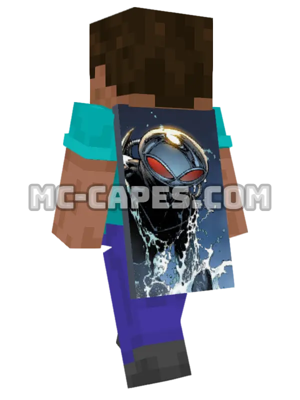 Black Manta Minecraft cape worn on a player, seen from behind