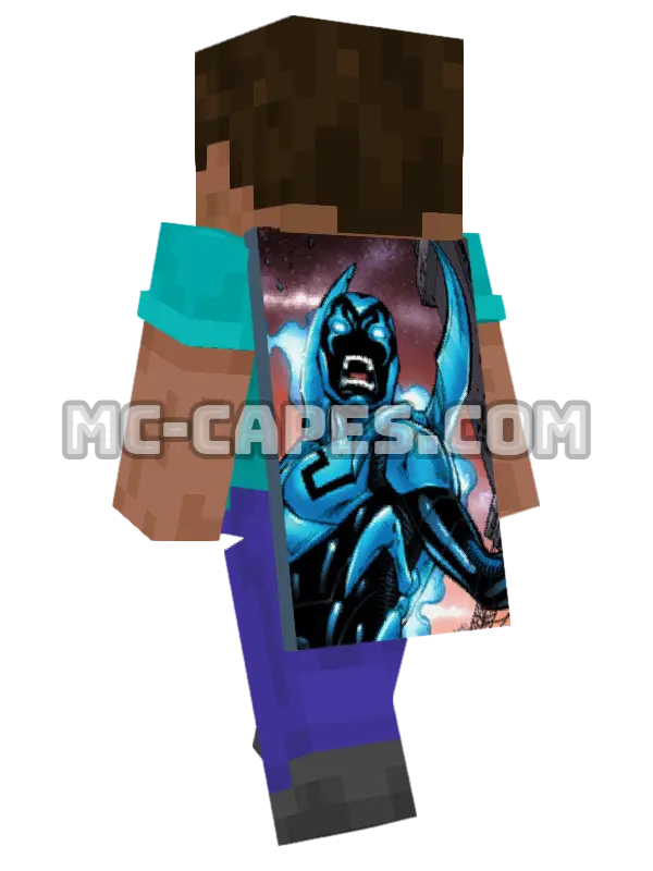 Blue Beetle III Minecraft cape worn on a player, seen from behind