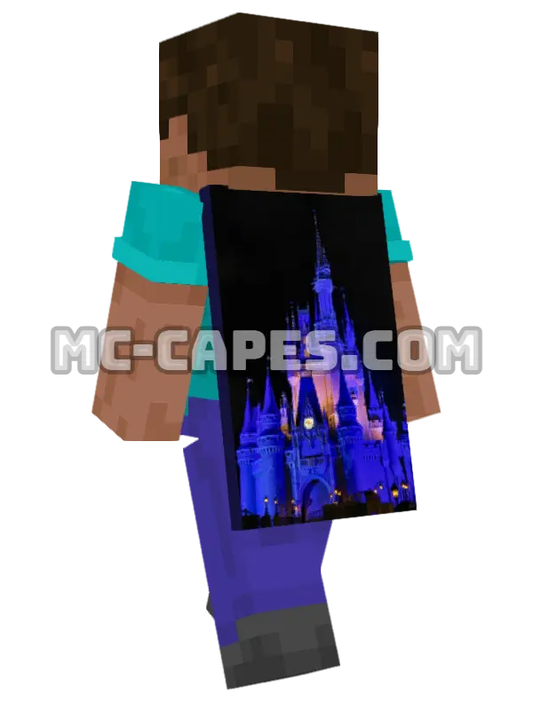 Blue Castle Night Minecraft cape worn on a player, seen from behind