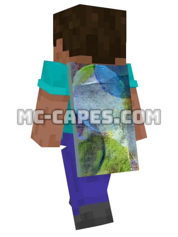 Blue Green Purple Art Minecraft cape worn on a player, seen from behind