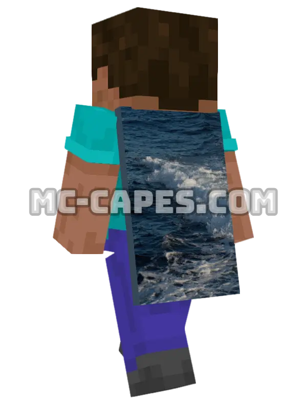 Blue Ocean Wave Minecraft cape worn on a player, seen from behind