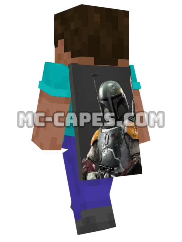 Boba Fett Minecraft cape worn on a player, seen from behind