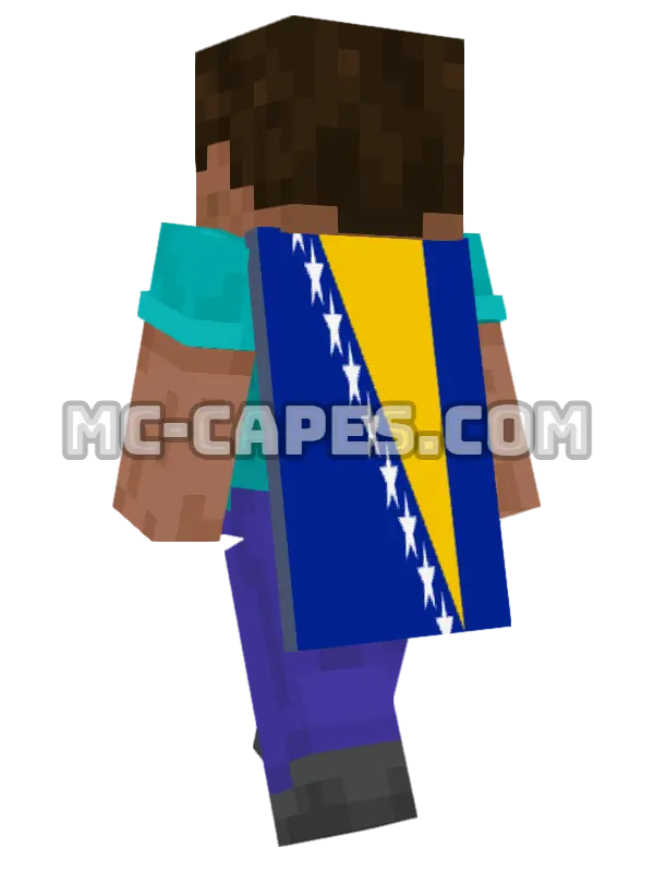 Bosnia and Herzegovina Flag Minecraft cape worn on a player, seen from behind