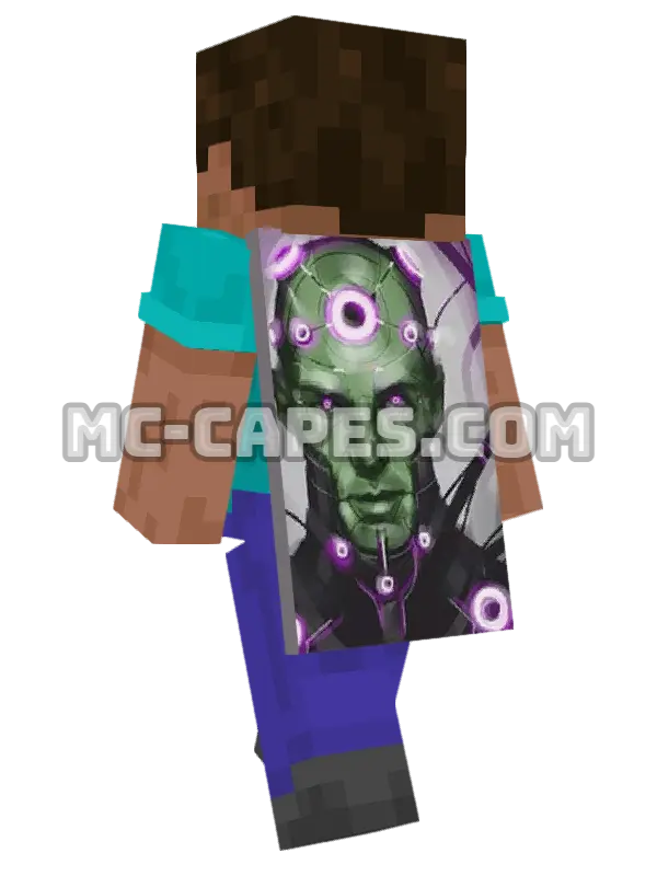 Brainiac Minecraft cape worn on a player, seen from behind
