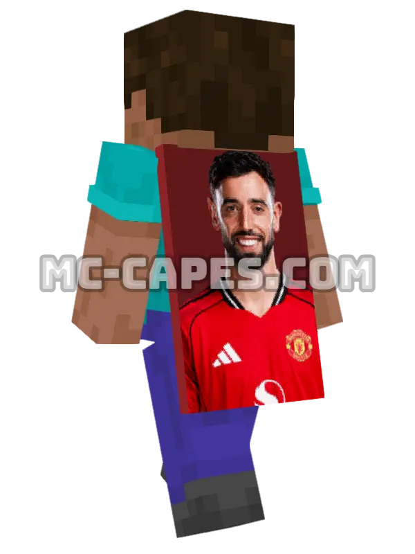 Bruno Fernandes Minecraft cape worn on a player, seen from behind
