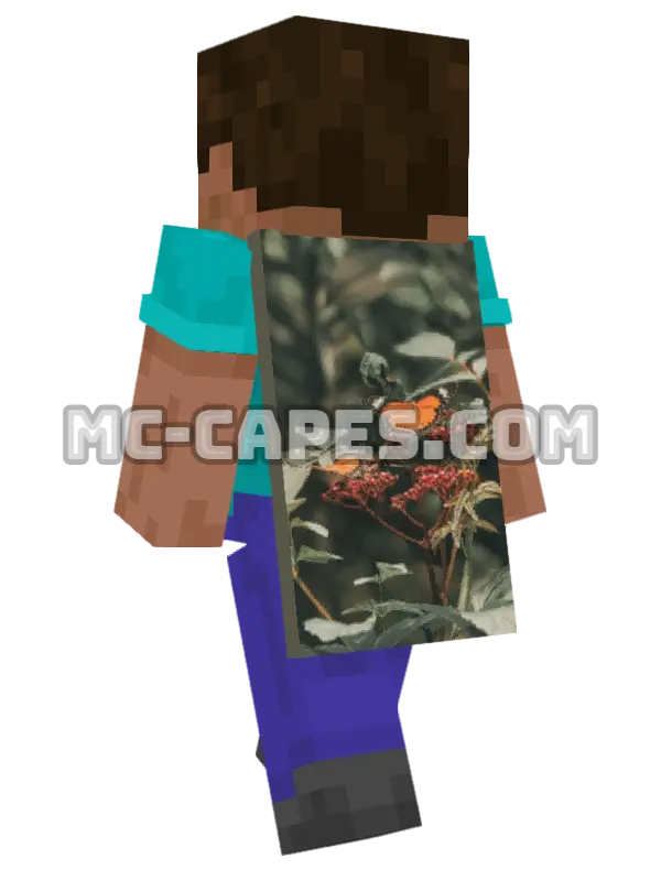 Butterflies on Berries Minecraft cape worn on a player, seen from behind
