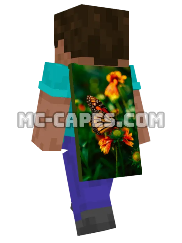 Butterfly on Flowers Minecraft cape worn on a player, seen from behind