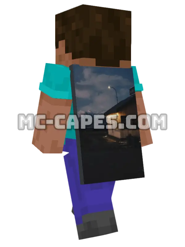 Cabin Under Stars Minecraft cape worn on a player, seen from behind