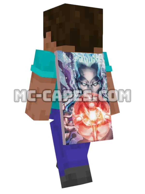 Captain Atom Minecraft cape worn on a player, seen from behind