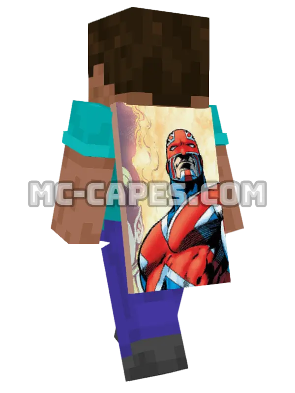 Captain Britain Minecraft cape worn on a player, seen from behind