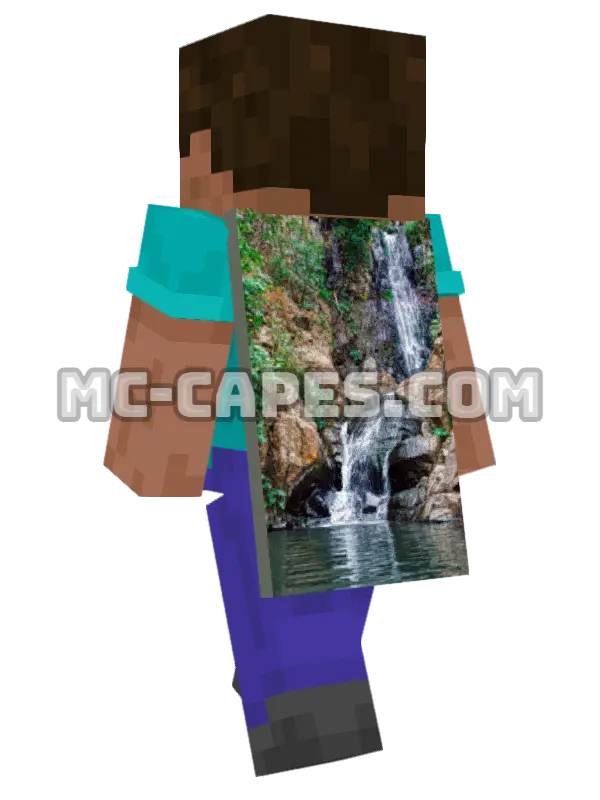 Cascading Waterfall Minecraft cape worn on a player, seen from behind