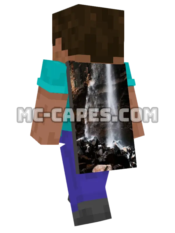 Cascading Waterfall Minecraft cape worn on a player, seen from behind
