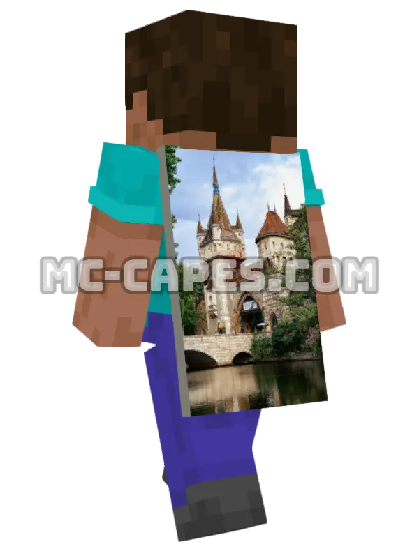 Castle Bridge Minecraft cape worn on a player, seen from behind