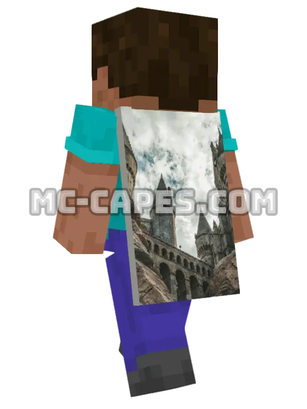 Castle in Clouds Minecraft cape worn on a player, seen from behind