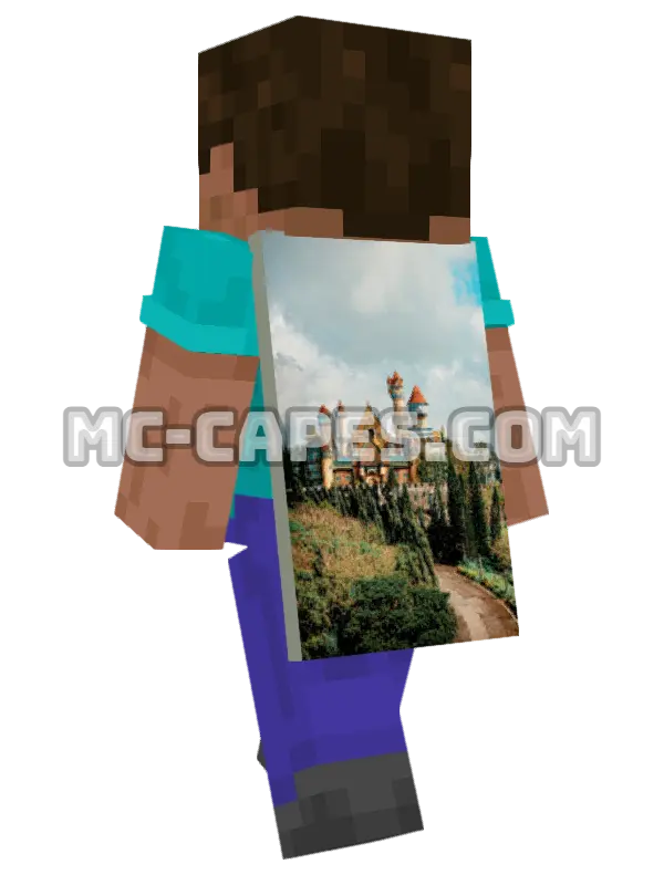 Castle Roadway Minecraft cape worn on a player, seen from behind